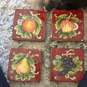 Vintage Fruit Themed Italian Ceramic Wall Plaques - Set of 4